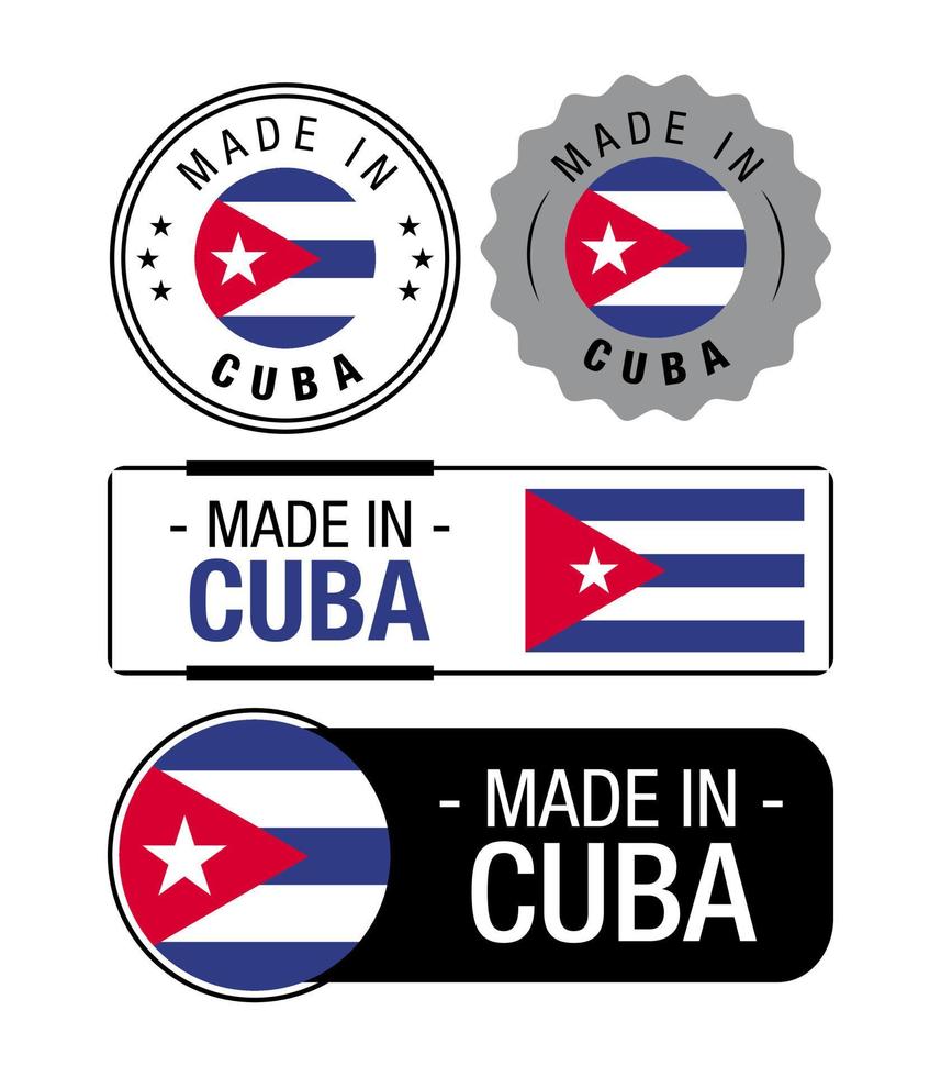 satz von in kuba hergestellten etiketten, logo, kuba-flagge, kuba-produktemblem vektor