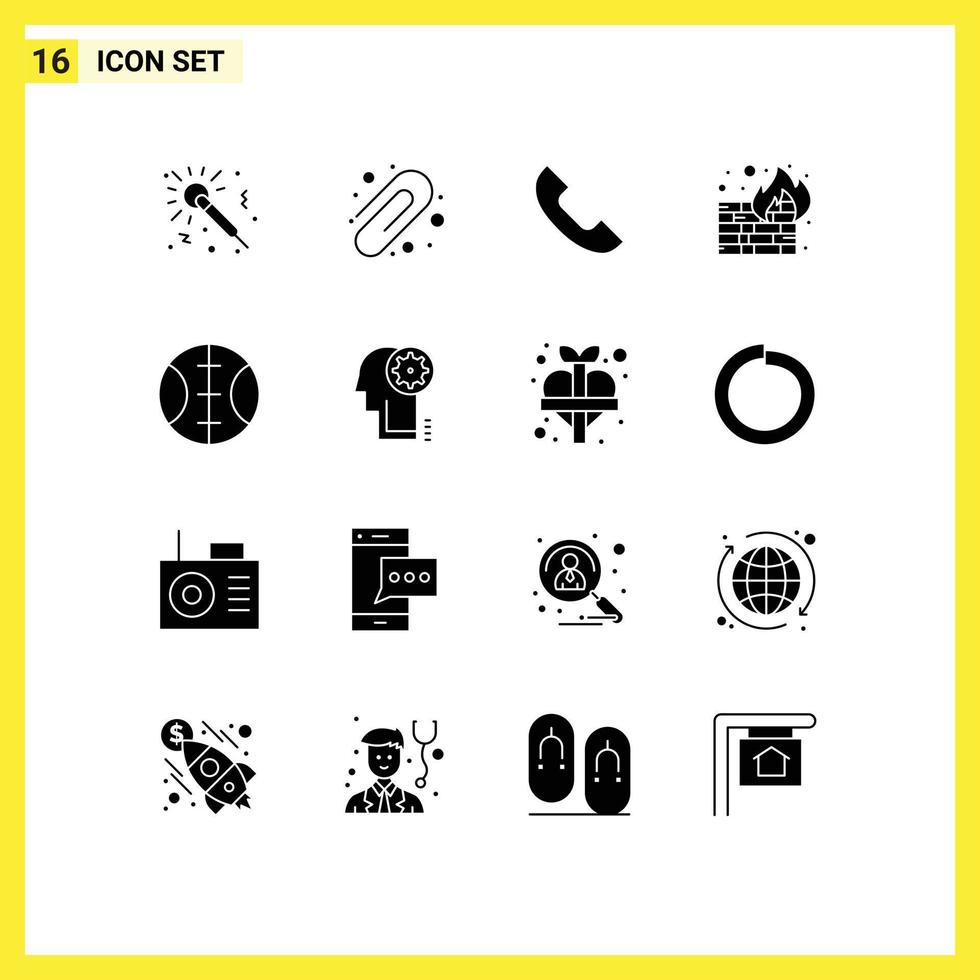 16 universell fast glyf tecken symboler av brainstorming baseboll telefon vägg brandvägg redigerbar vektor design element