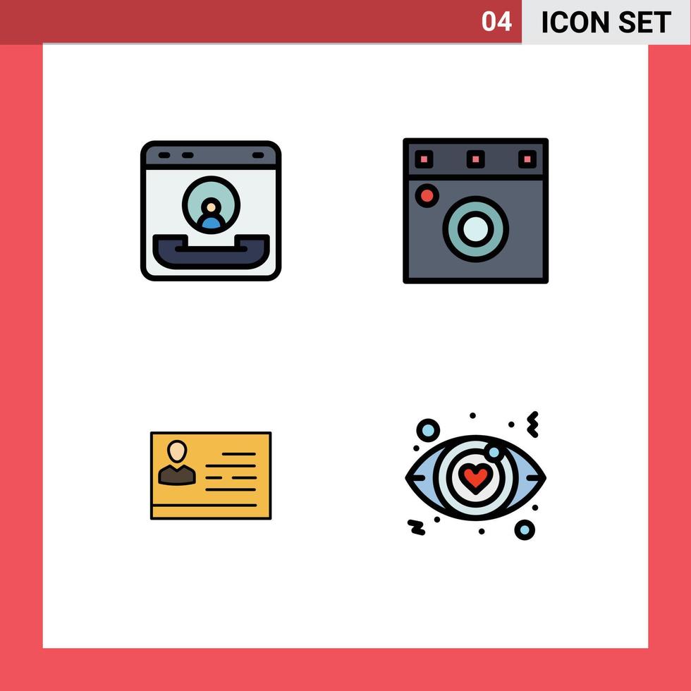 moderner Satz von 4 gefüllten flachen Farben und Symbolen wie bearbeitbare Vektordesign-Elemente für Anruflizenzkontakt-Innenausweis vektor
