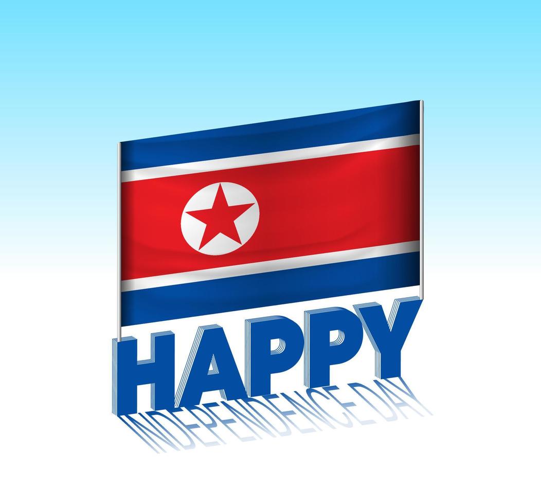 Unabhängigkeitstag Nordkoreas. einfache nordkorea-flagge und plakatwand am himmel. 3D-Schriftzug-Vorlage. fertige besondere Tag-Design-Nachricht. vektor