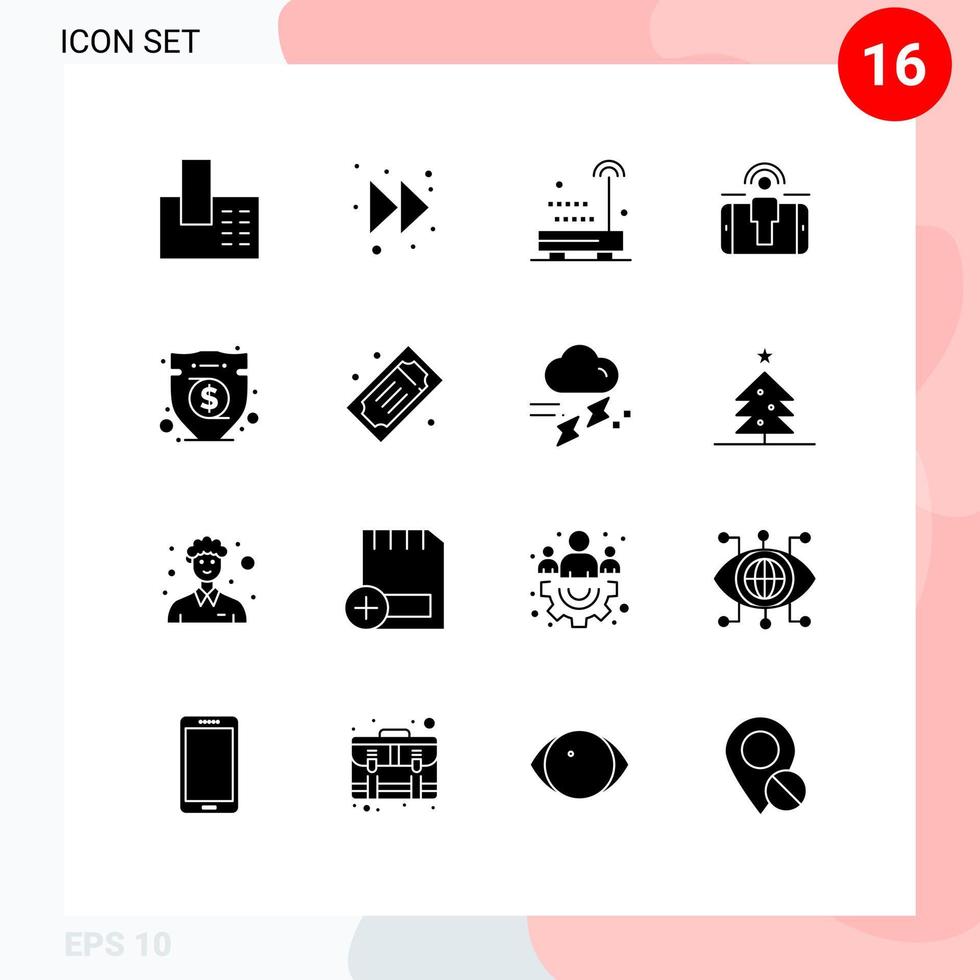 redigerbar vektor linje packa av 16 enkel fast glyfer av investering företag radio marknadsföring användare redigerbar vektor design element