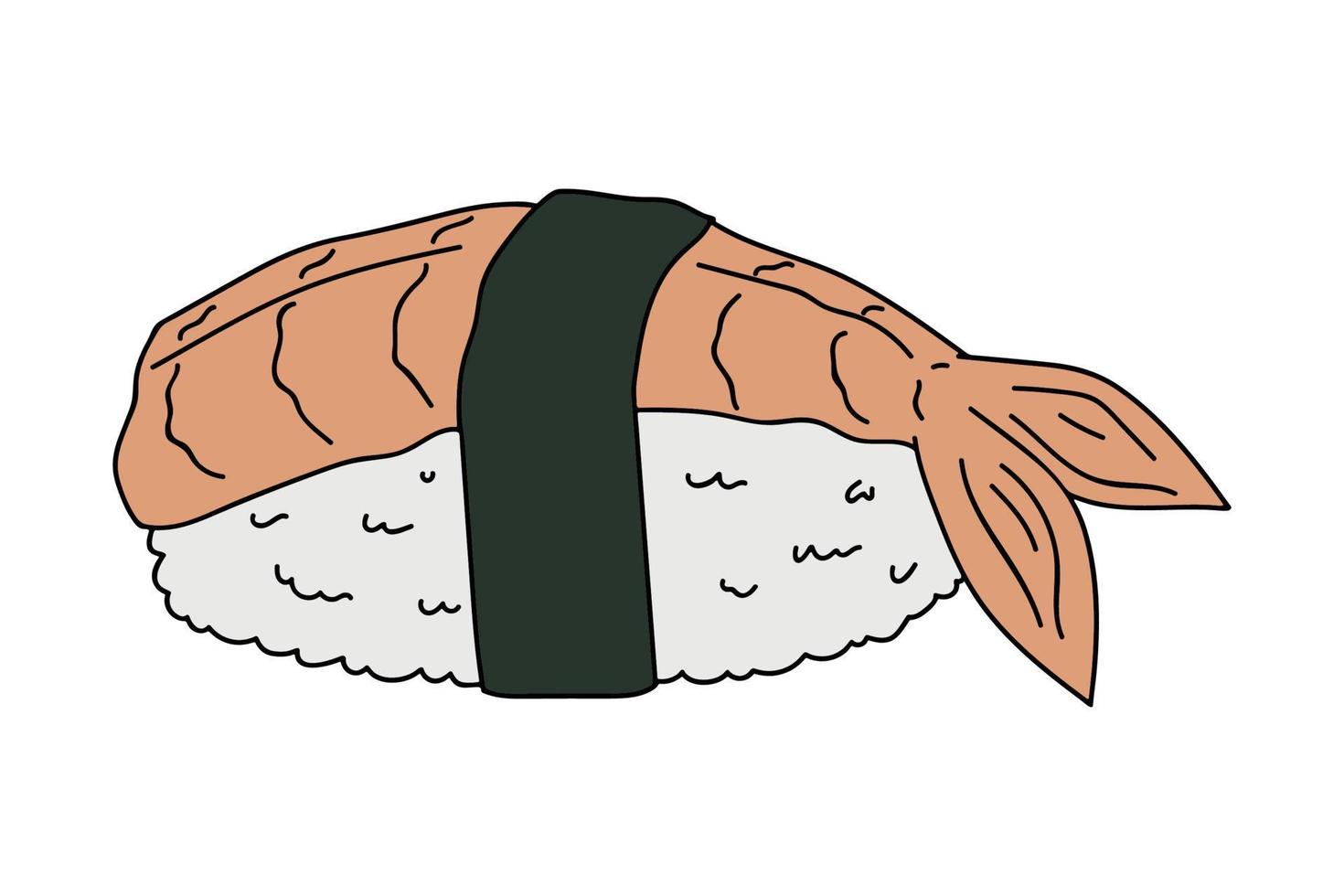 hand dragen sushi ClipArt. japansk traditionell kök maträtter. asiatisk mat vektor