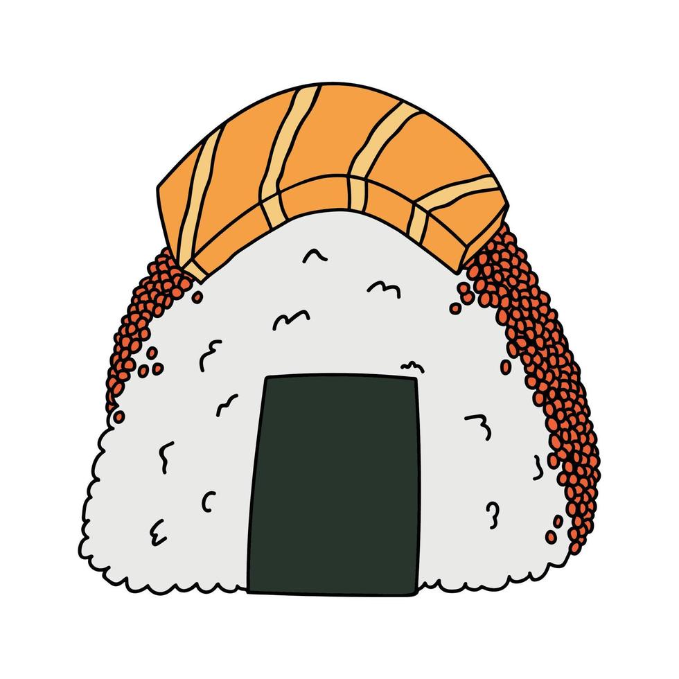 hand dragen onigiri ClipArt. japansk snabb mat tillverkad av ris. ris boll i inte jag heller tång vektor