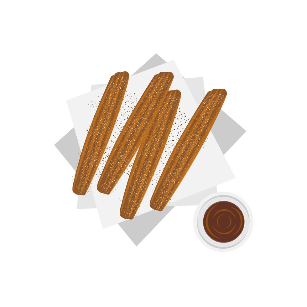 Illustrationslogo von warmen Churros mit Schokoladensauce vektor