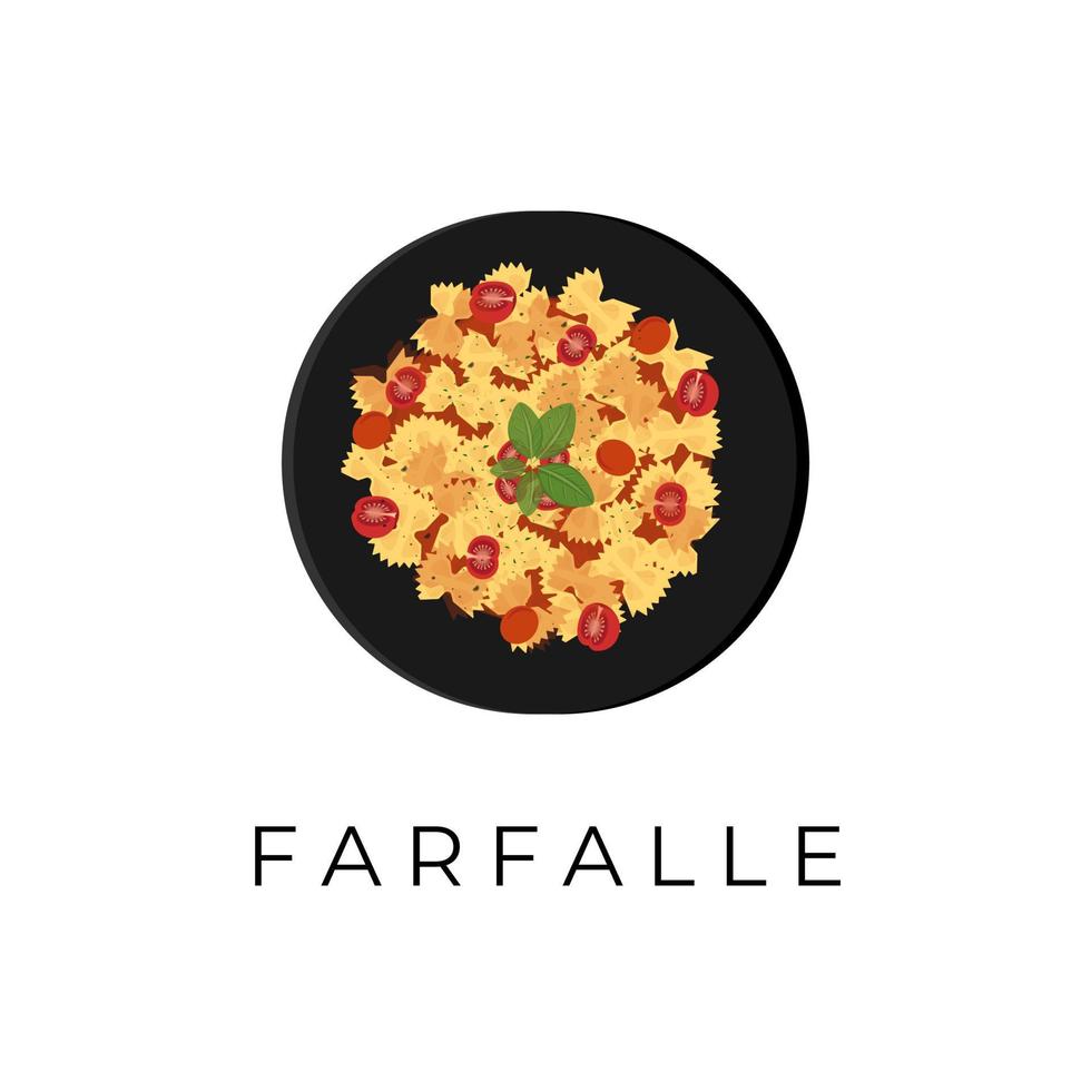 Farfalle-Nudeln-Logo-Illustration mit Tomatensauce und frischen Tomaten vektor