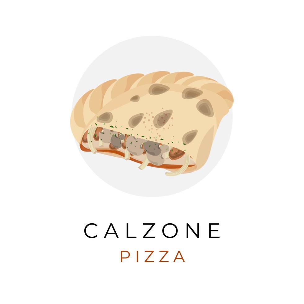 pizza calzone scheibenillustrationslogo mit köstlicher füllung vektor