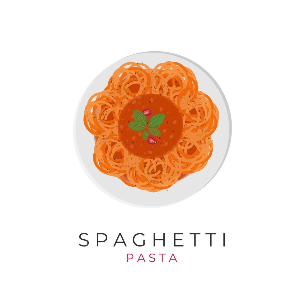 spaghetti pasta illustration logotyp med utsökt bolognese sås vektor