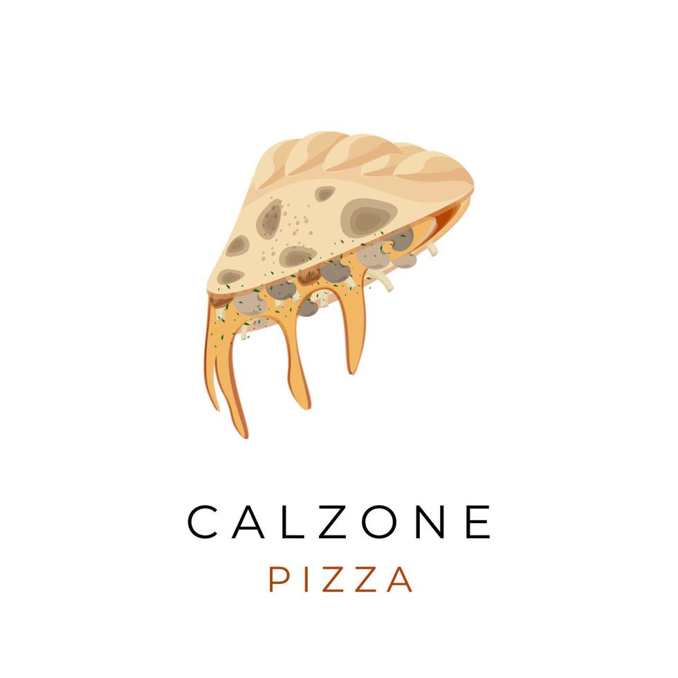 Pizza-Calzone-Scheibenvektor-Illustrationslogo mit geschmolzenem Käse vektor