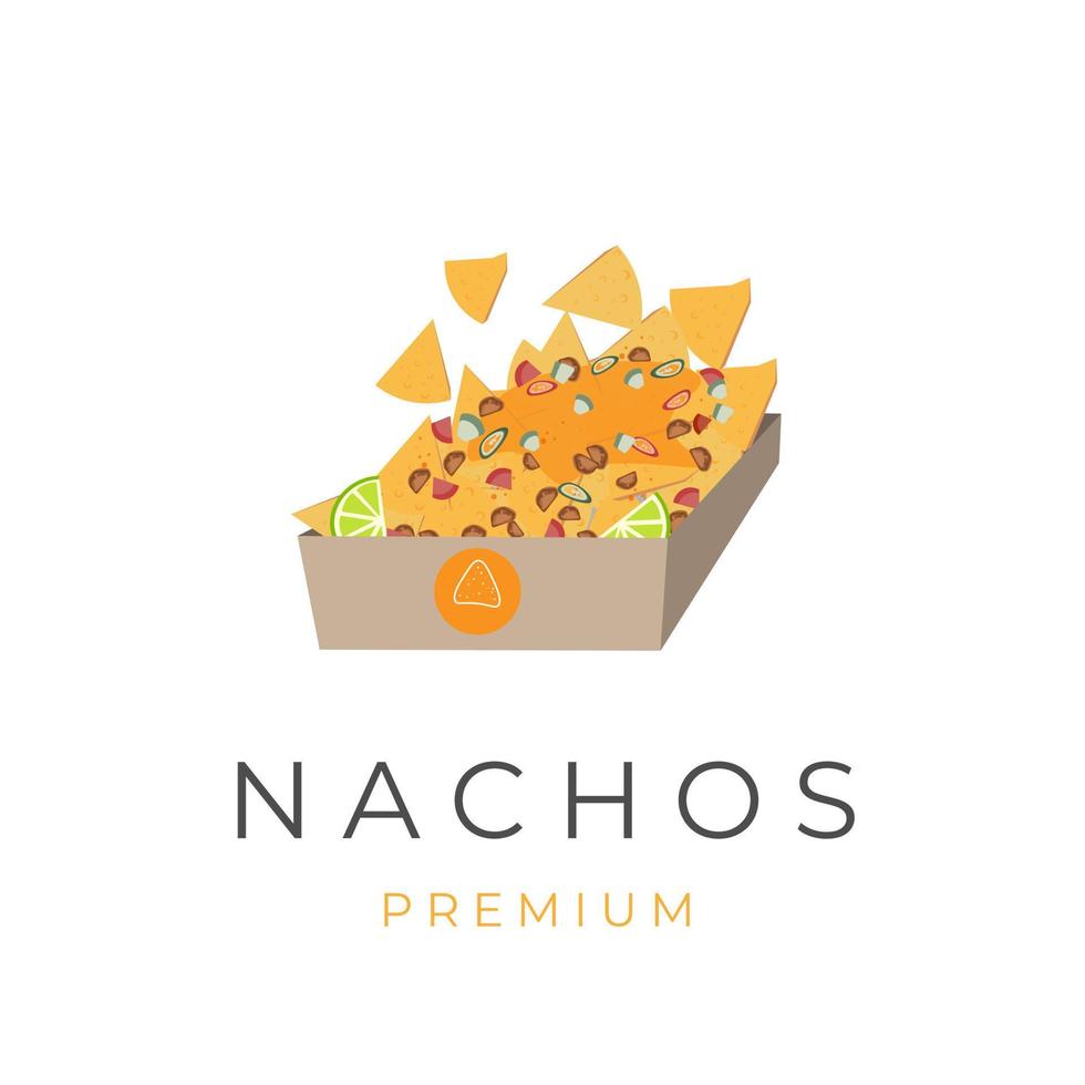 nachos illustration logotyp med smält ost och blandad fyllningar vektor