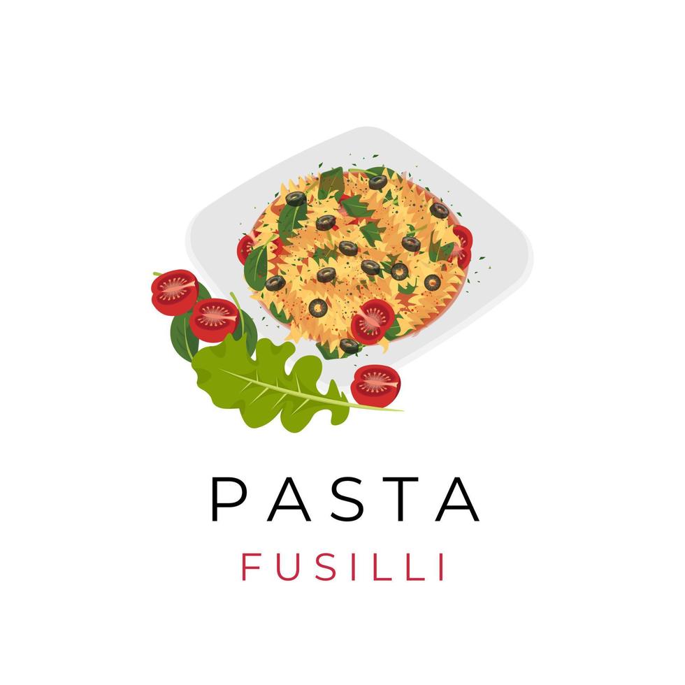 Logo-Illustration von Fusilli-Nudeln, die auf einem Teller serviert werden vektor
