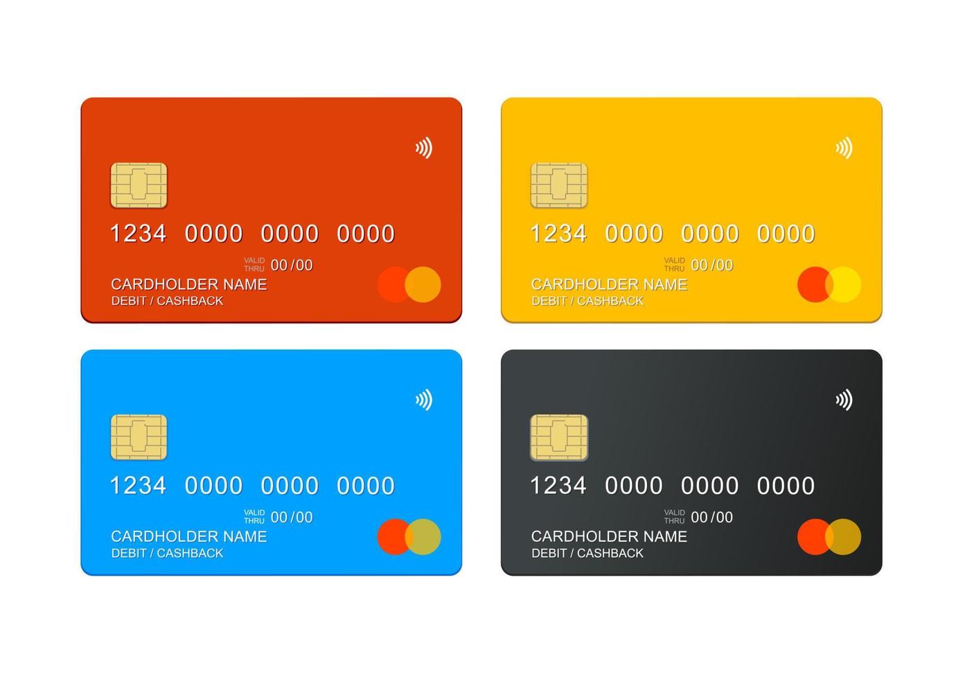 realistisches detailliertes kreditdebitkarten-modellset in 3d in verschiedenen farben. Vektor