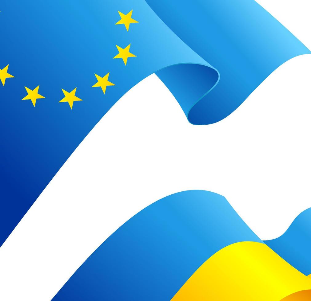 realistisk detaljerad 3d ukraina och europeisk union flagga bakgrund kort. vektor