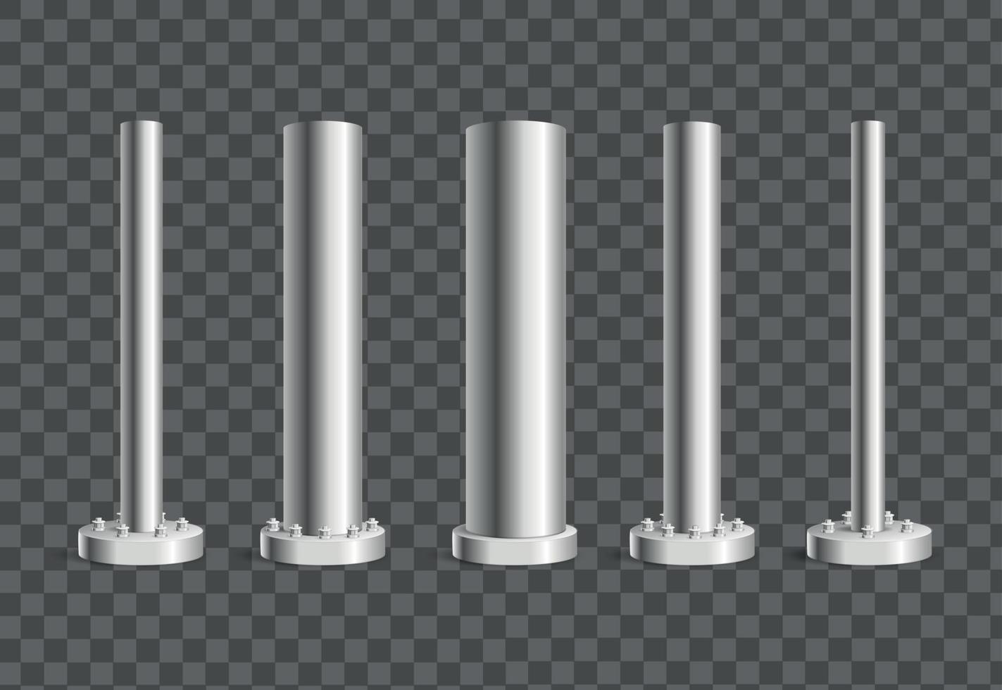 realistisk detaljerad 3d annorlunda typer metallisk pelare eller kolonner uppsättning. vektor