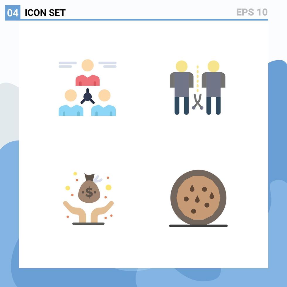 uppsättning av 4 vektor platt ikoner på rutnät för ansluta delad team kunskap fond redigerbar vektor design element