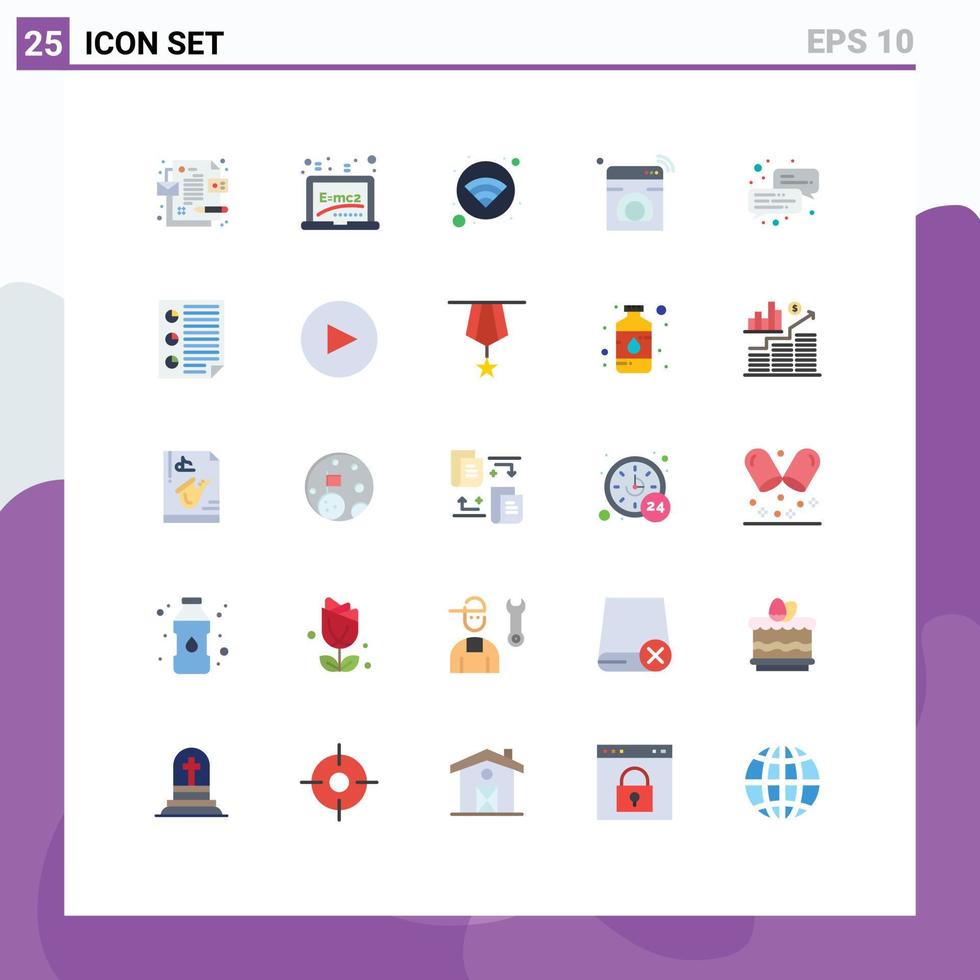 Flaches Farbpaket mit 25 universellen Symbolen für Chat-WLAN-Hotelwäsche iot editierbare Vektordesign-Elemente vektor