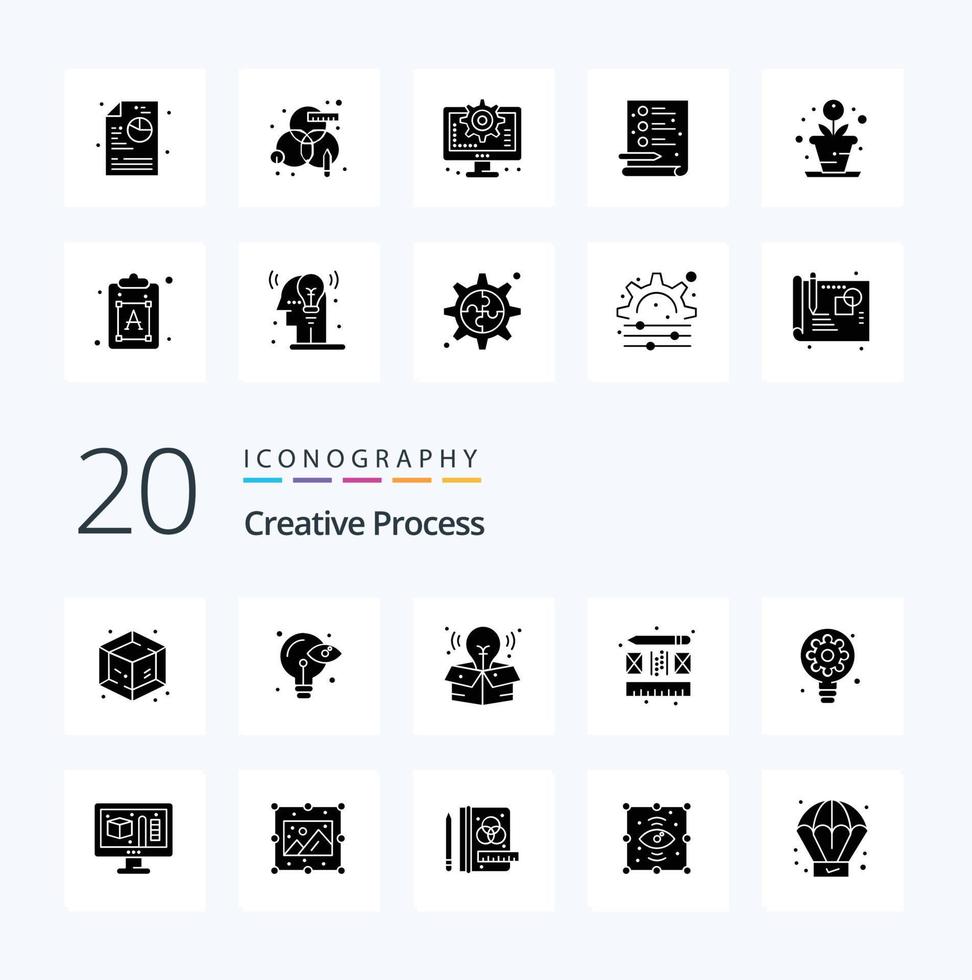 20 kreativ bearbeta fast glyf ikon packa tycka om kreativ Glödlampa bearbeta bearbeta layout vektor