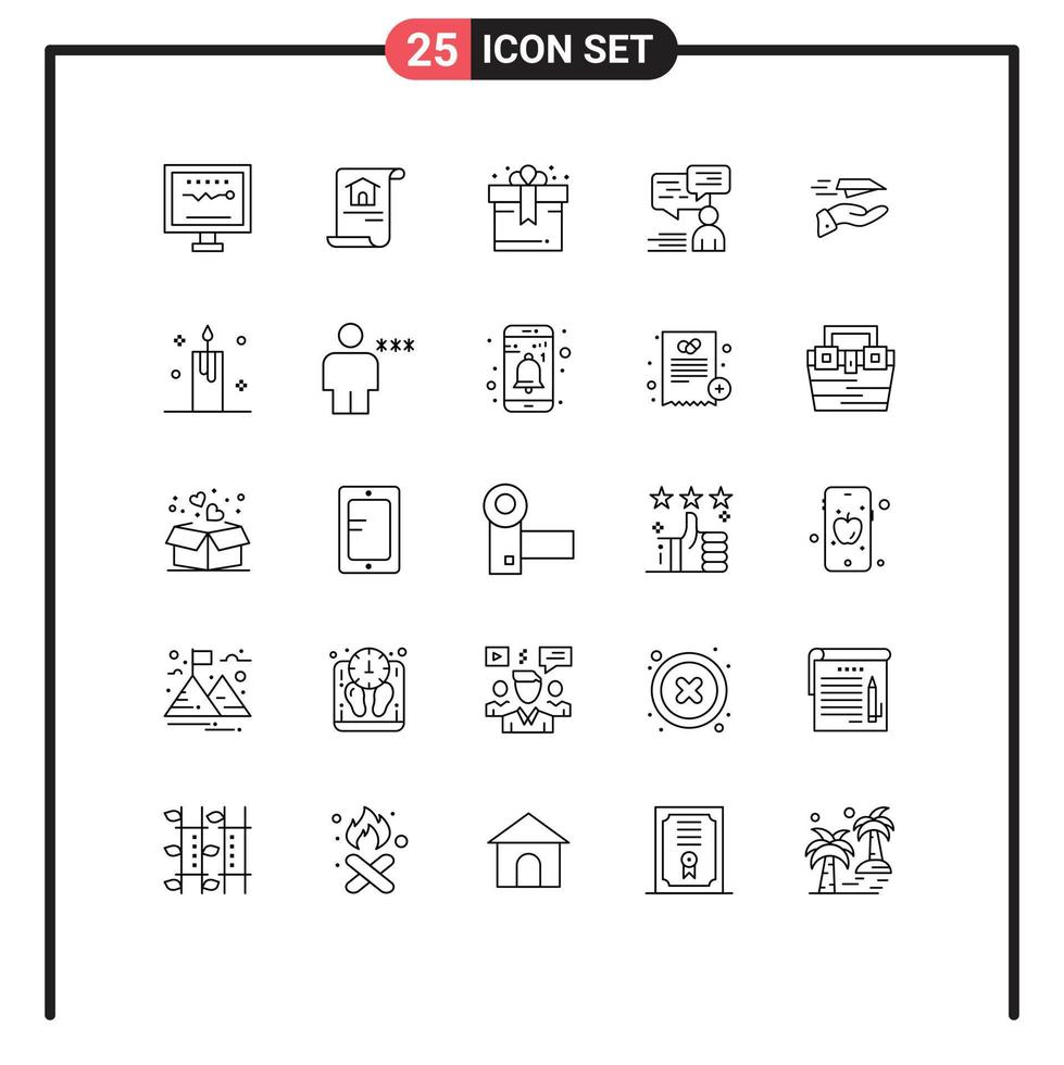 Aktienvektor-Icon-Pack mit 25 Zeilenzeichen und Symbolen für Handbenutzer-Gebäude-Support-Chat editierbare Vektordesign-Elemente vektor