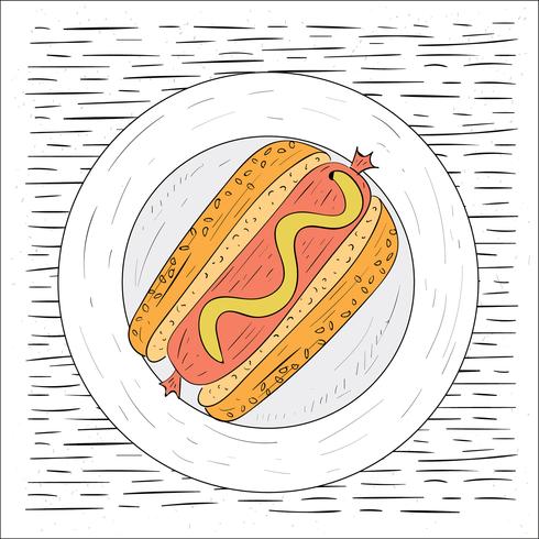 Fri handdragen Vector Hot Dog Illustration