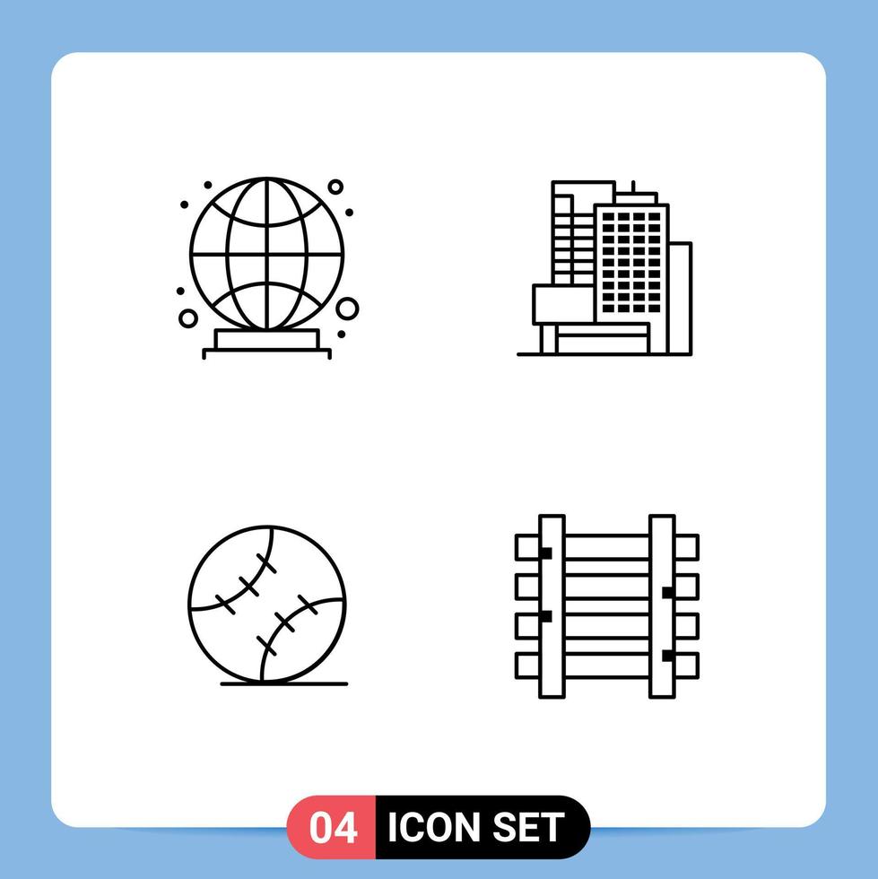 4 universell linje tecken symboler av global stickad byggnad boll station redigerbar vektor design element