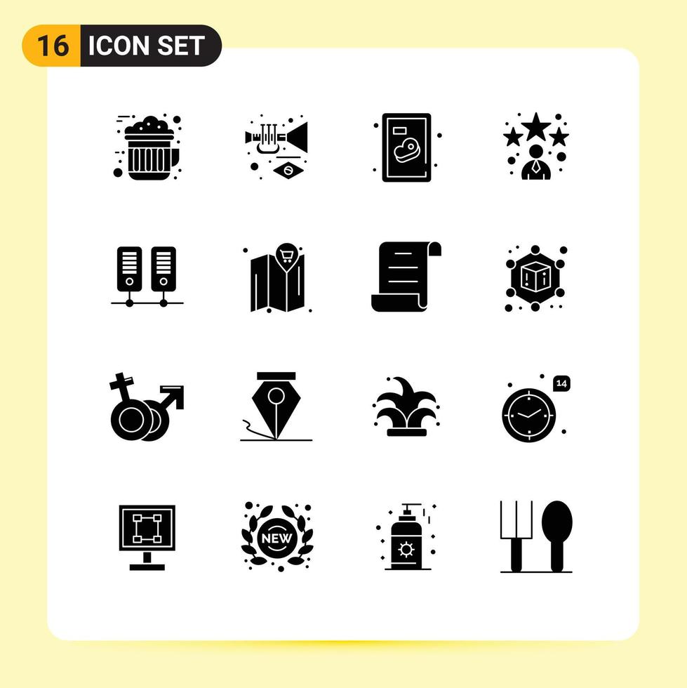 mobile Schnittstelle solider Glyphensatz von 16 Piktogrammen von editierbaren Vektordesign-Elementen des Serverzentrums Beef Star Lesezeichen vektor