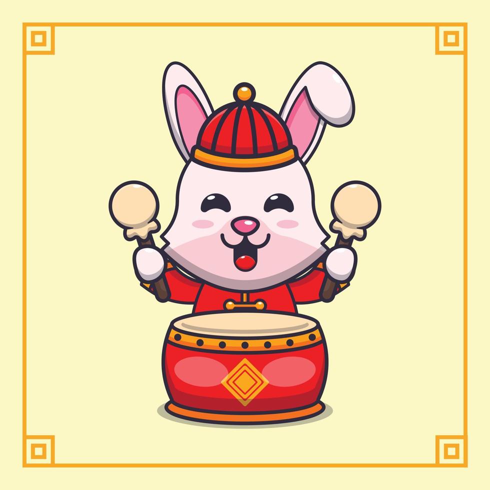 söt kanin i kinesisk ny år tecknad serie vektor illustration.