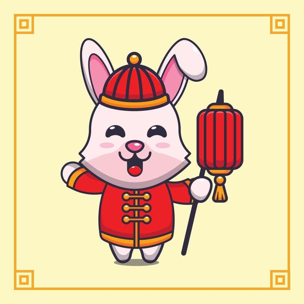 niedliches kaninchen in der chinesischen neujahrskarikatur-vektorillustration. vektor
