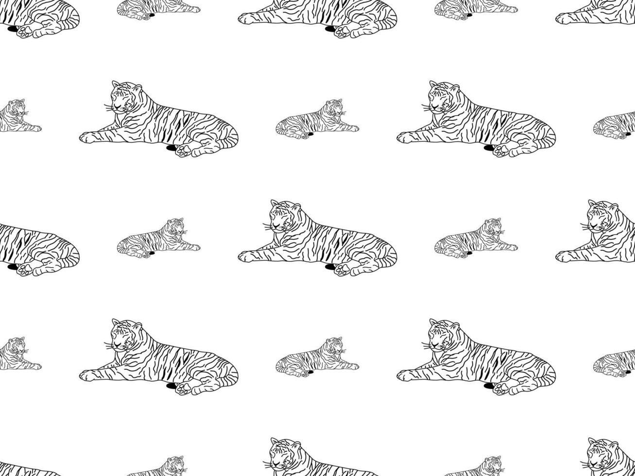 tiger tecknad serie karaktär sömlös mönster på vit bakgrund vektor
