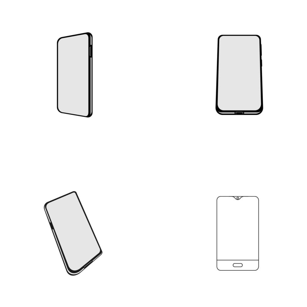 realistisk smartphone mockup. mobil telefon ram med tom se isolerat mall, annorlunda synpunkt telefon. mobil enhet begrepp vektor