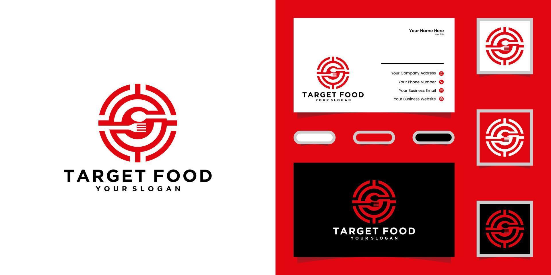 Logo-Design für Lebensmittel, Ziel, Gabel, Löffelvektor vektor