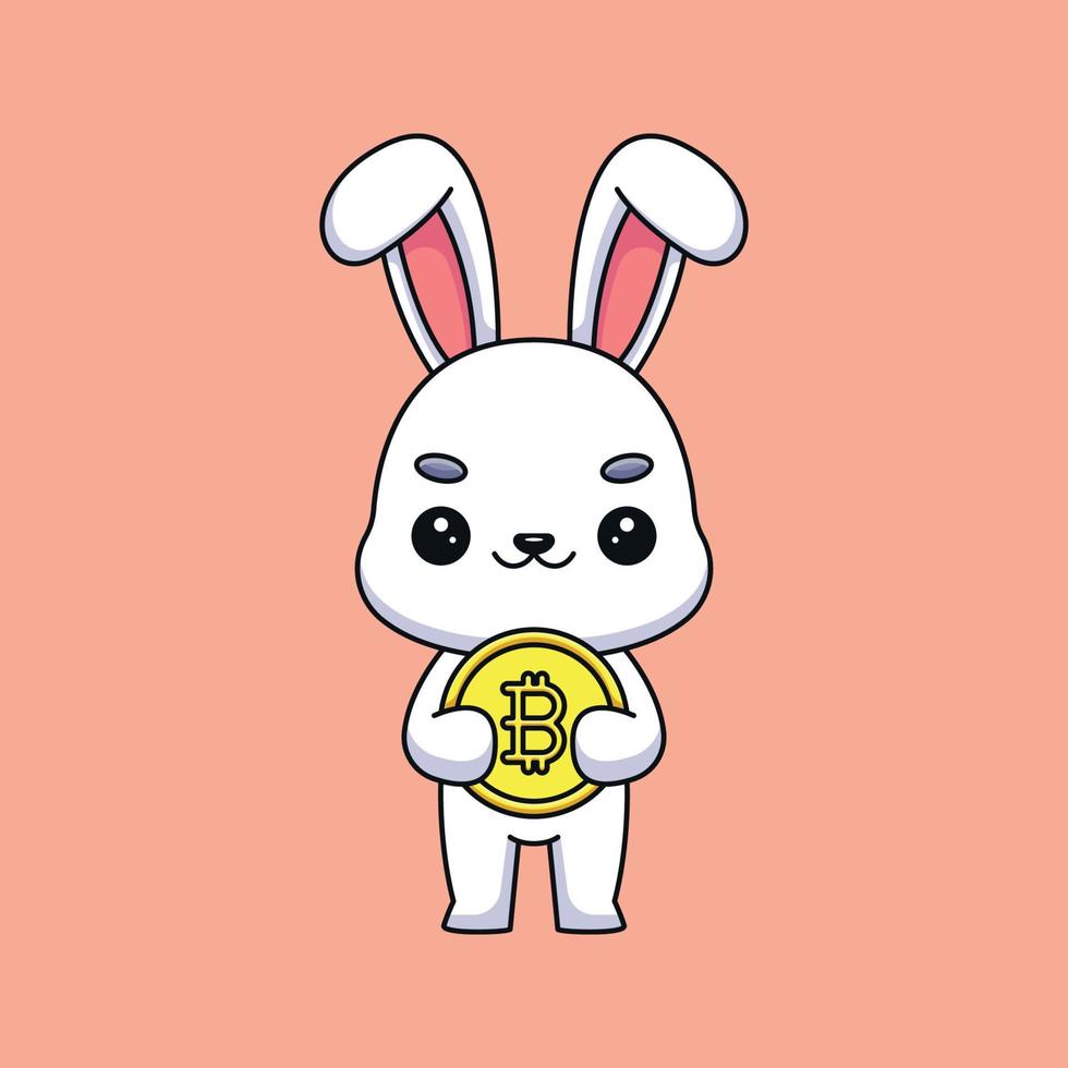 niedliches kaninchen, das bitcoin hält vektor