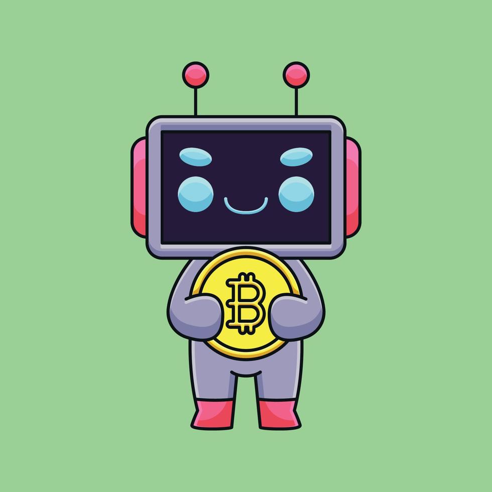 niedlicher roboter, der bitcoin hält vektor