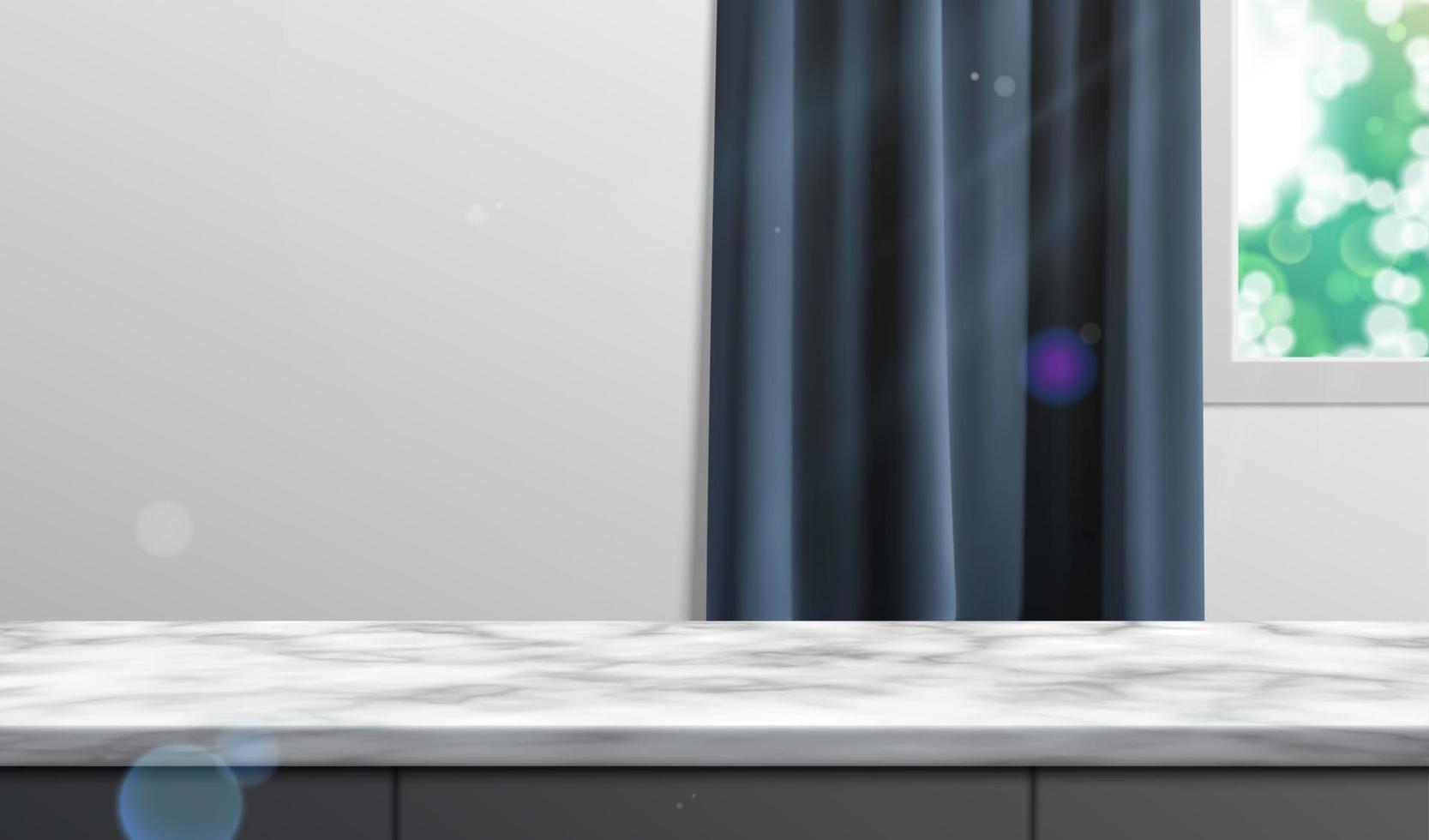 3d illustration av en kök disken med marmor yta med Bra dagsljus från avtäckt fönster. lämplig för mat eller Hem apparater visa vektor