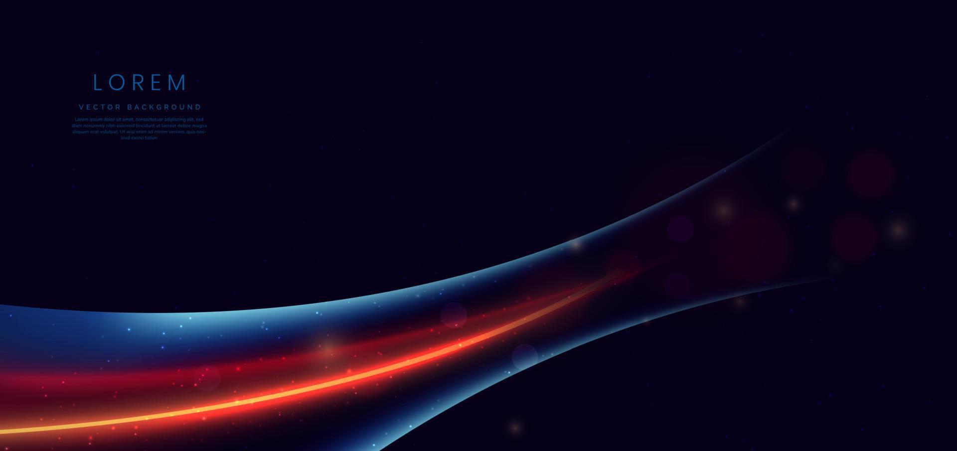 abstrakte technologie futuristisches neon gebogene leuchtende rote und blaue lichtlinien mit geschwindigkeitsbewegungsunschärfeeffekt auf dunkelblauem hintergrund. vektor