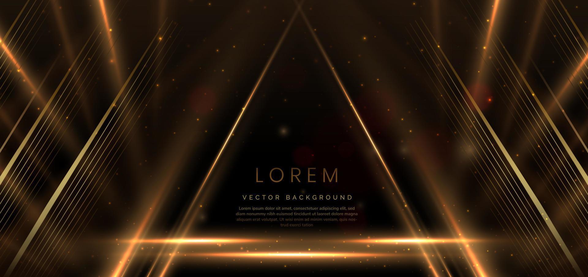 elegantes goldenes Dreieck, das mit Lichteffekten auf schwarzem Hintergrund leuchtet. Vorlage Premium-Award-Design. vektor