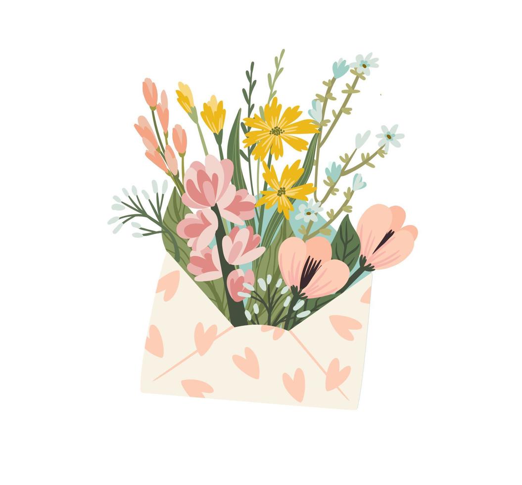 isolierte Darstellung von Blumen im Umschlag. Vektor-Design-Konzept für den Valentinstag und andere Zwecke. vektor