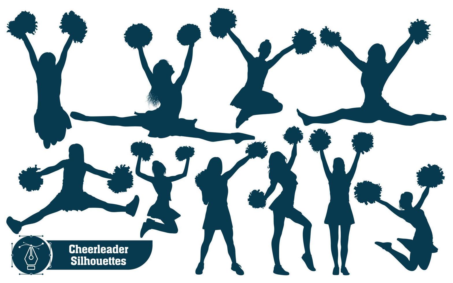 Sammlung von Cheerleader-Silhouette in verschiedenen Positionen vektor