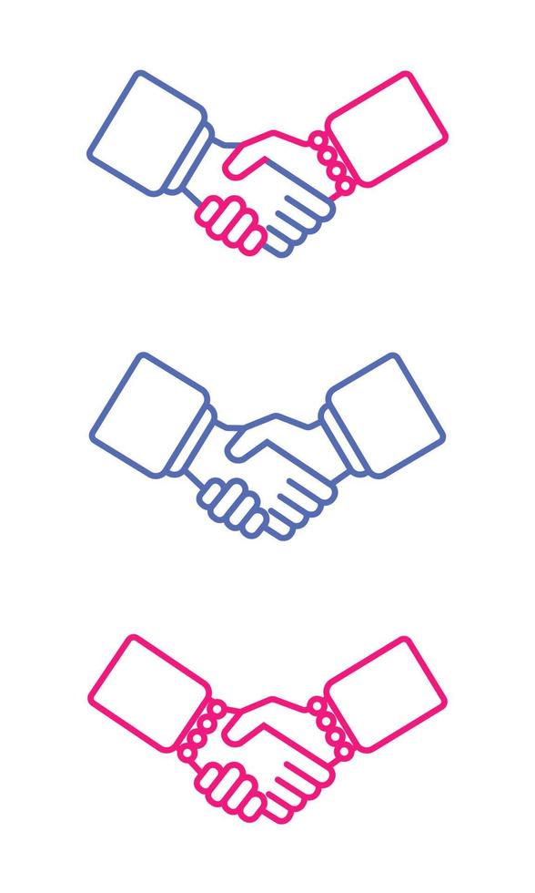 kvinna och manlig, manlig och manlig, kvinna och kvinna skaka händer. företag partners skaka händer, göra partnerskap handla avtal, tacka för Bra lagarbete, uttrycker respekt kön jämlikhet begrepp. vektor