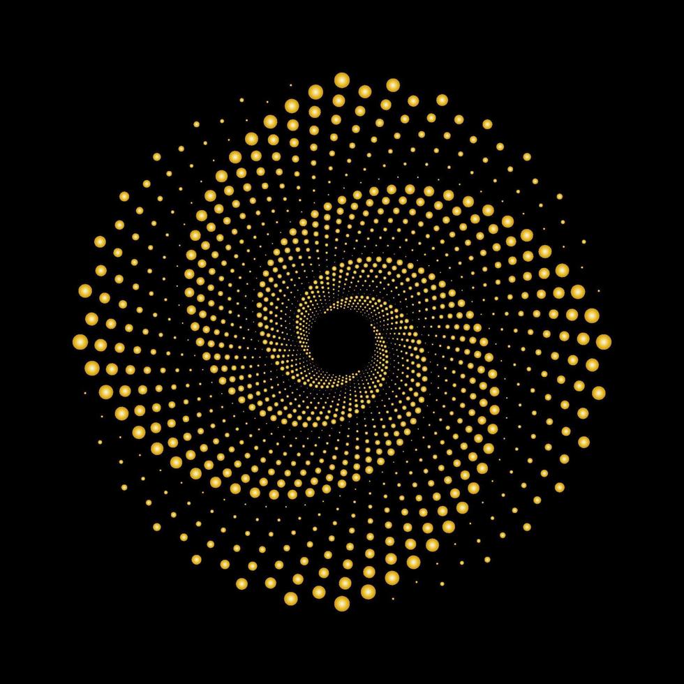 luxuriöse goldene gepunktete Spiralwirbelkreis-Vektorvorlage. Logo-Symbol mit kreisförmigem Goldpunkt-Strudelmuster. vektor