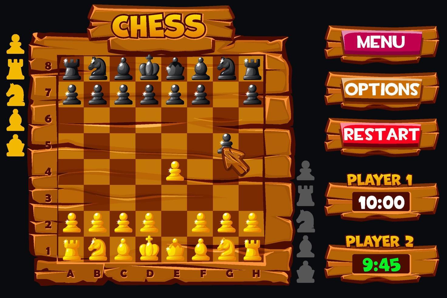 schack spel ui, gränssnitt och knapp uppsättning vektor