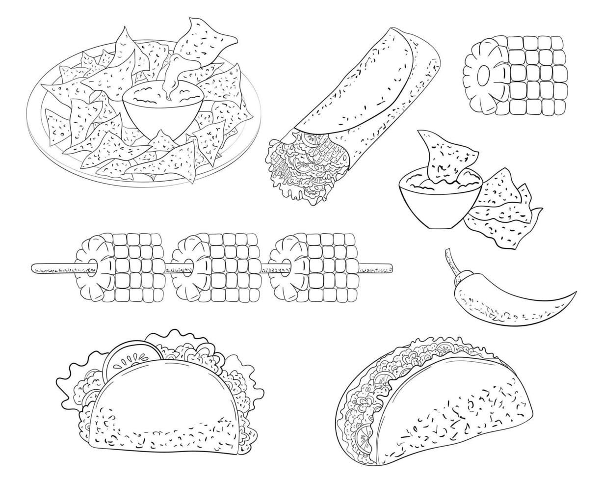 satz mexikanischer küche, strichzeichnungen. Vektor-Illustration vektor