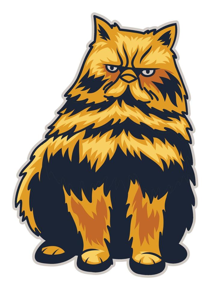 isolerat tecknad serie persisk katt med arg ansikte vektor