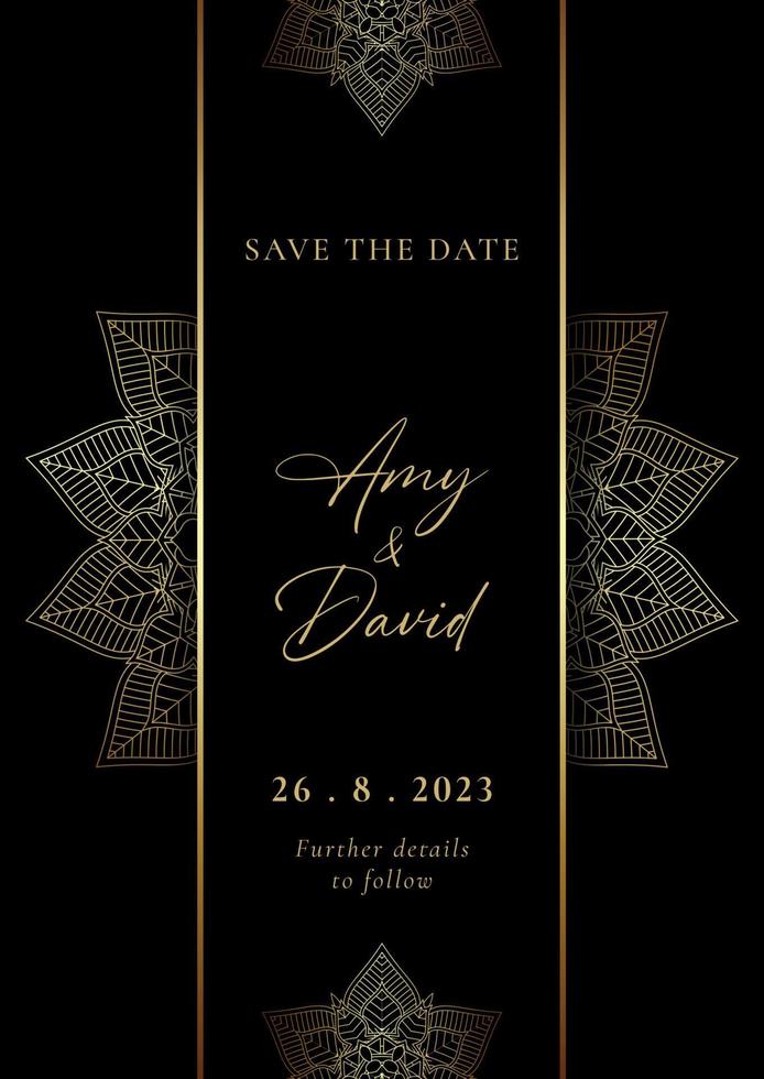 Elegante Save-the-Date-Einladung mit Gold-Mandala-Design vektor