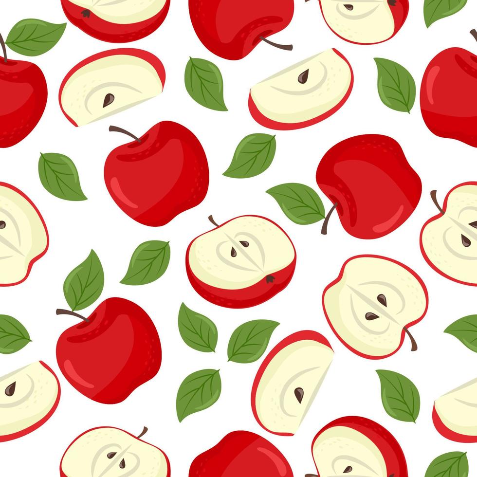 röd äpple sömlös mönster. frukt platt upprepa bakgrund. vektor illustration i tecknad serie platt stil.
