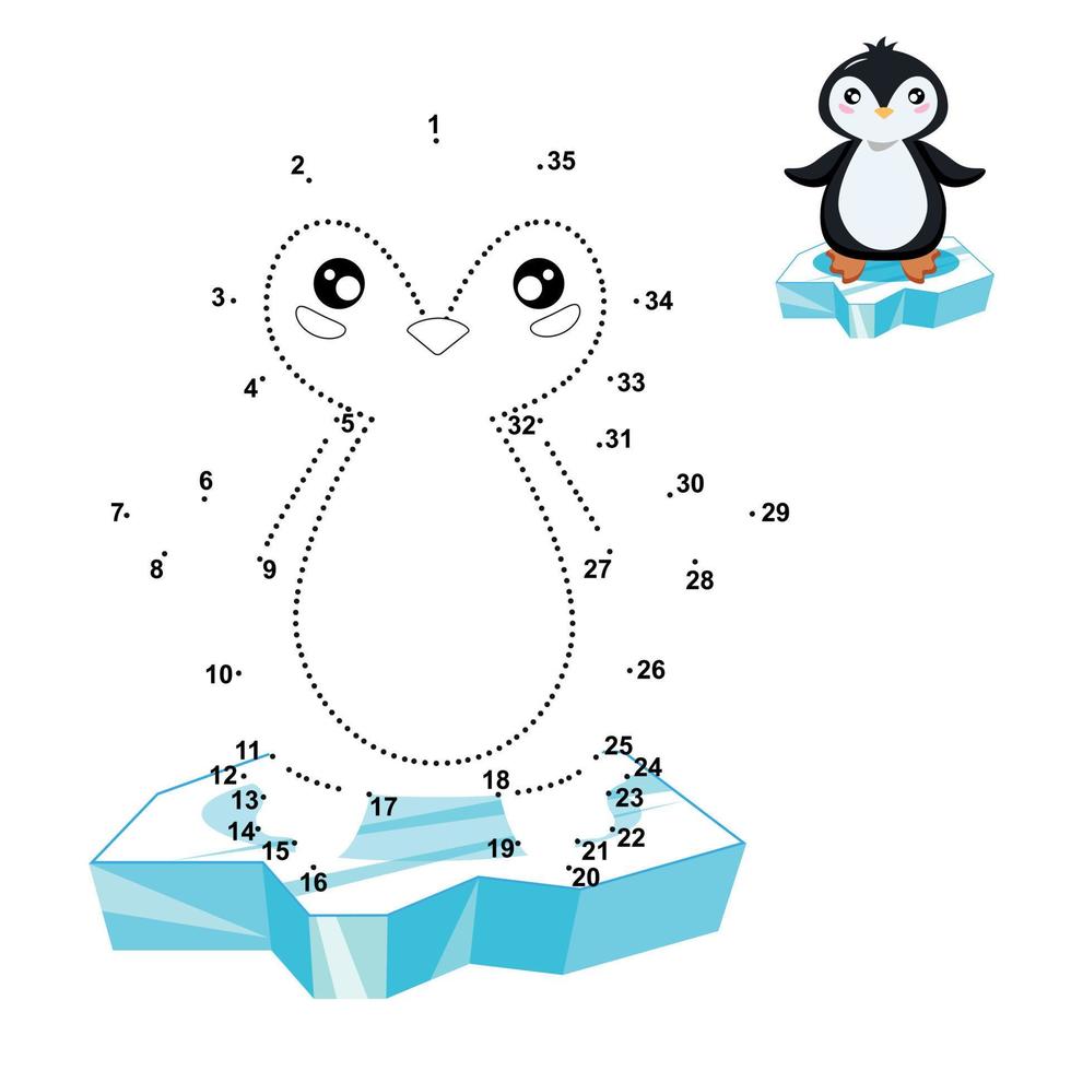 Pinguin. Lernspiel für Kinder. Punkt für Punkt. süßes Reh. arktische Tiere, Minispiele vektor