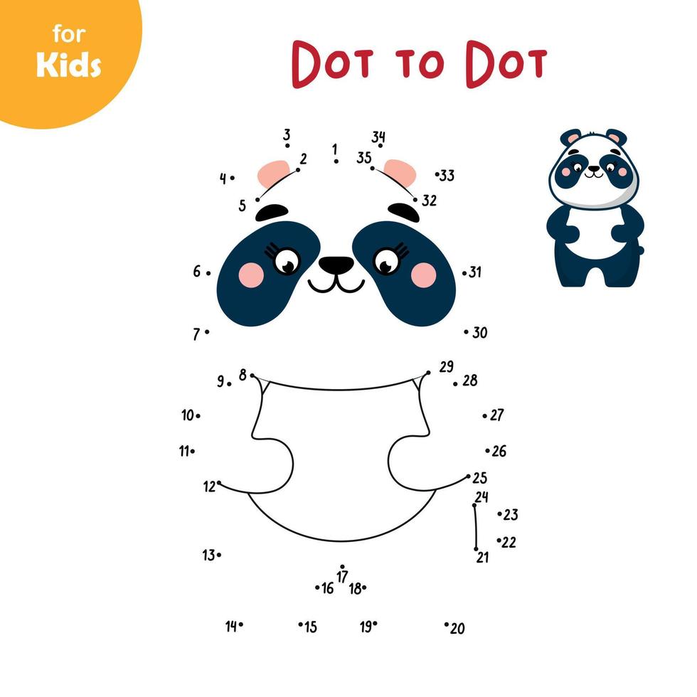 Minispiel für Kinder. süßer Panda. Punkt zu Punkt. Verbinde die Punkte mit Zahlen. Malbuch für Kinder. Grundschulalter, Lernen, Unterhaltung für Kinder. vektor