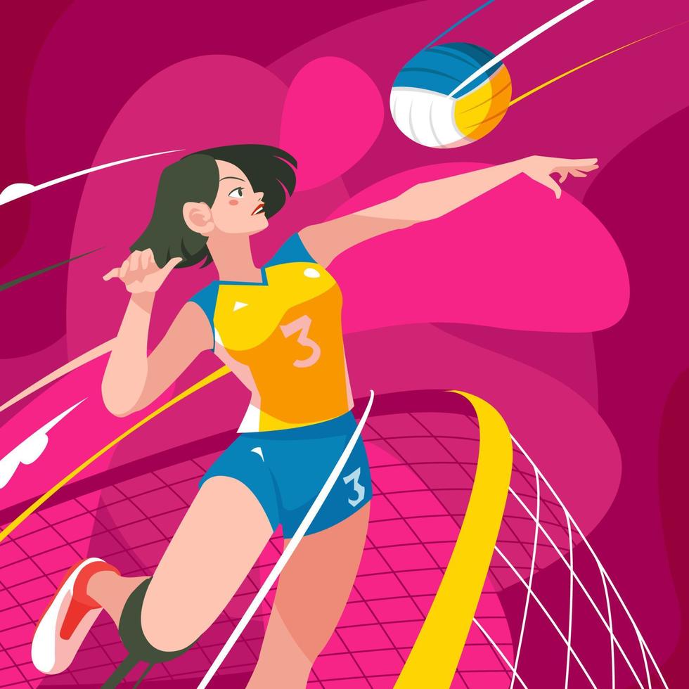 ung flicka krossar en volley boll för nationell flickor och kvinnor i sporter dag vektor