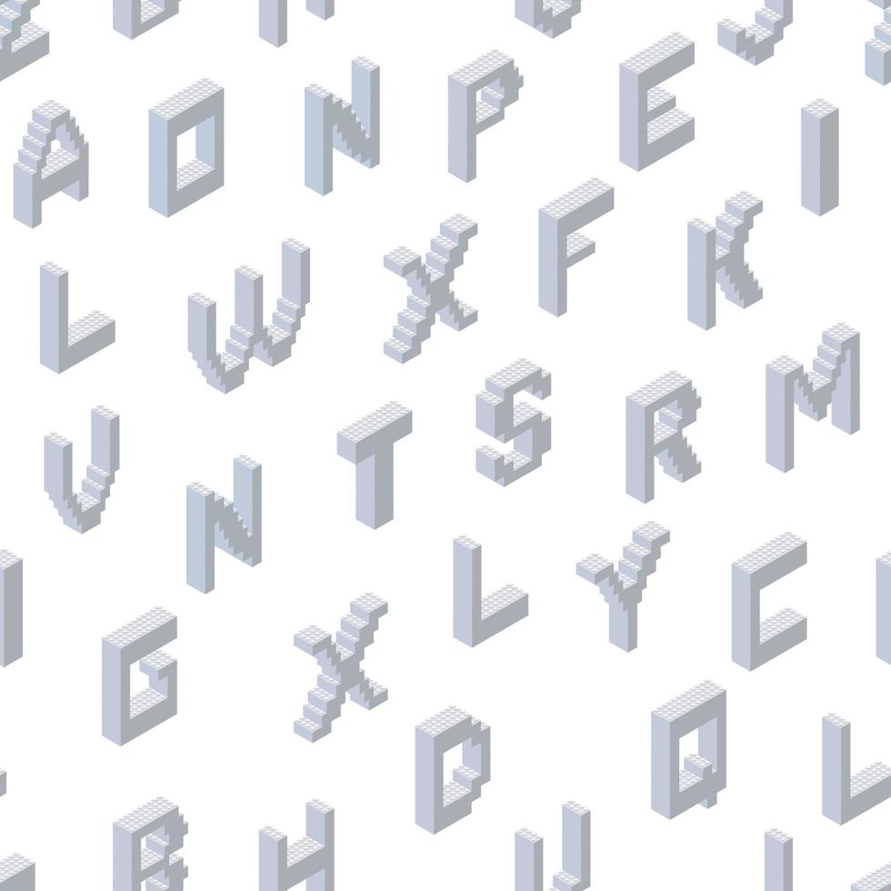 Muster aus Buchstaben, die aus grauen Kunststoffblöcken auf weißem Hintergrund gesammelt wurden. zum Bedrucken und Verzieren. Vektor-Illustration. vektor