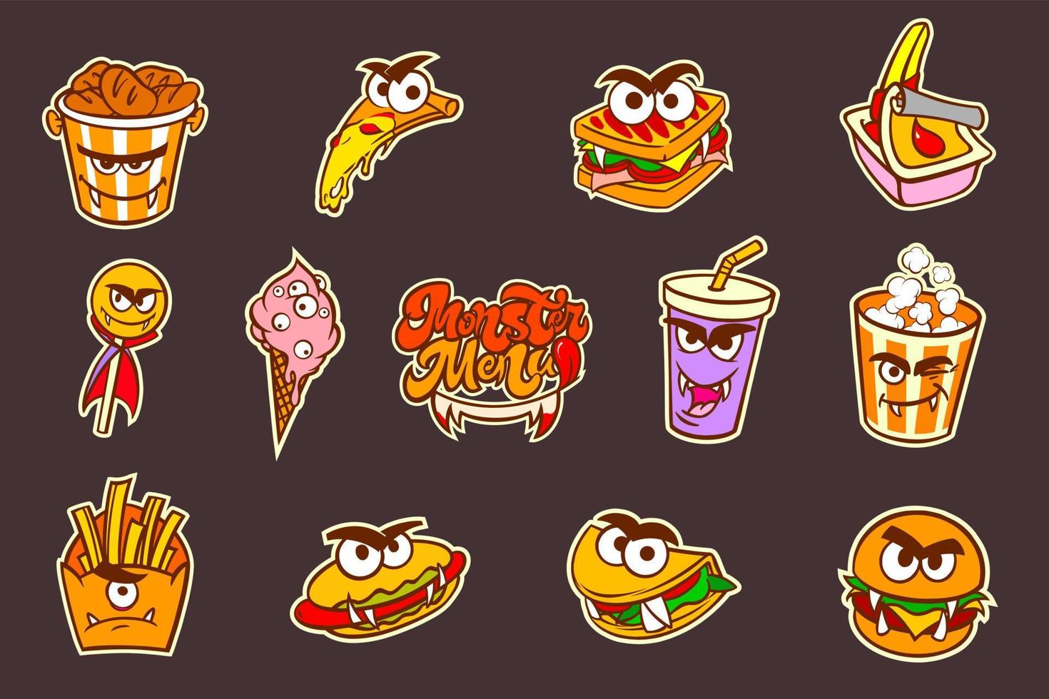 Halloween-Fast-Food-Monster im Cartoon-Stil. Vektor-Illustration. vektor