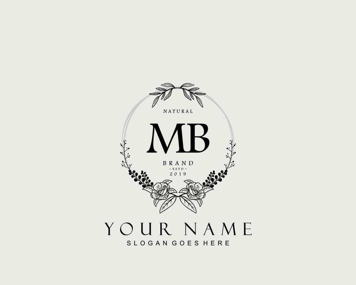 anfängliches mb-schönheitsmonogramm und elegantes logo-design, handschriftliches logo der ersten unterschrift, hochzeit, mode, blumen und botanik mit kreativer vorlage. vektor