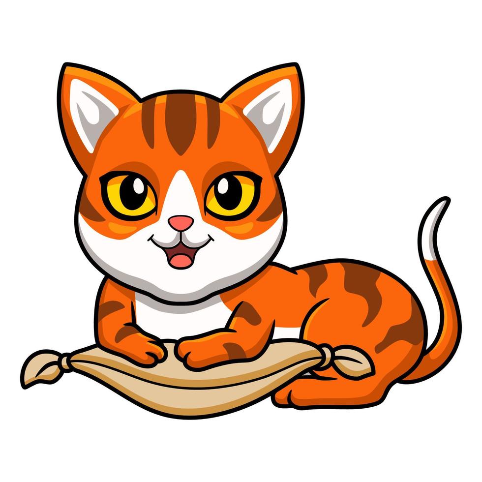 söt orange tabby katt tecknad serie på de kudde vektor